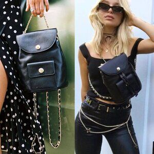 Dylan Kain Romy‎ Backpack Black Leather Gold Chain